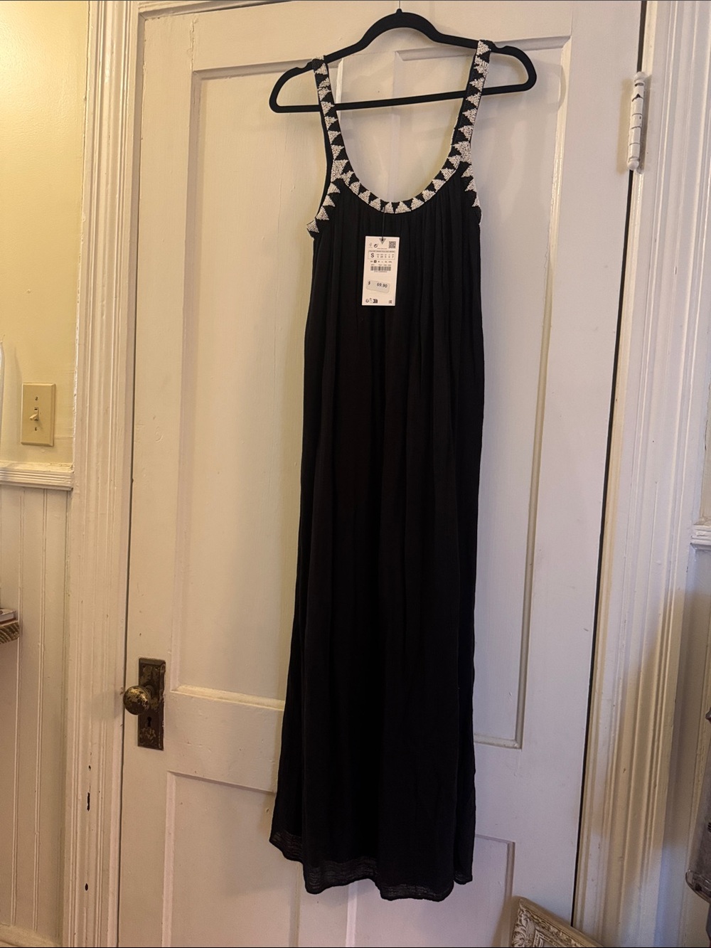 Zara Black Maxi Dress with White Trim
